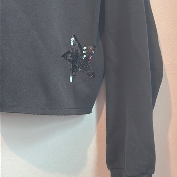 Primark Medium Black Cropped Sweatshirt with Sequin Stars Fleece Lined - Picture 3 of 10